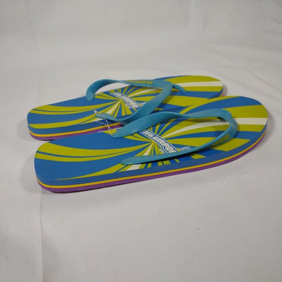 7-11 Slurpee Flip Flops Neet Feet Blue Green Purple Men's size 9-11 1/2 Large - Picture 3 of 9